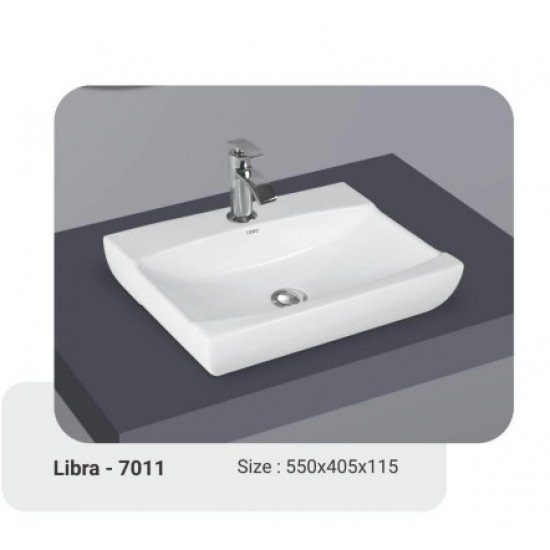Νιπτήρας Μπάνιου Πορσελάνης Λευκός I-zec Libra 7011 55 x 40,5 x 11,5  εκ. Τετραγωνισμένος Επικαθήμενος με Οπή για Βρύση
